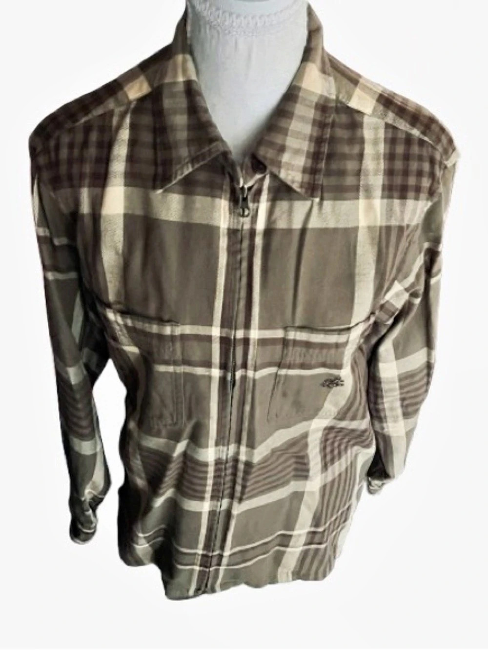 Zippered RALPH LAUREN  Flannel Plaid Shirt Jacket Button Petite Designer Top